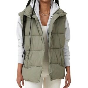 Cotton On Body Recycled Mother Puffer Vest Jacket Women's‎ Sz L /XL Green Khaki
